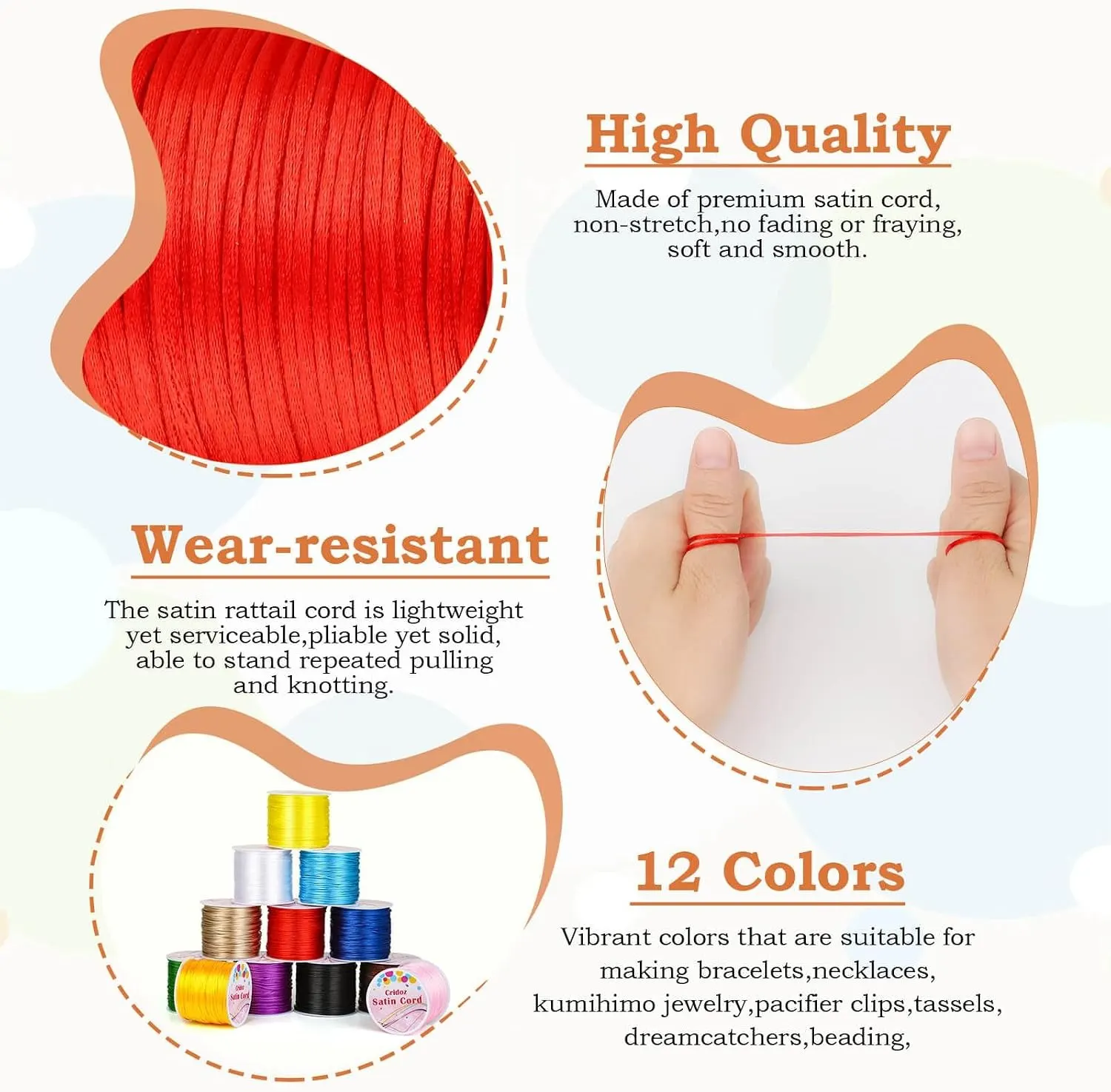 10 Rolls Color Nylon String for Bracelets – 50M Each, 500M Total Satin Rattail Silk Cord for Beading, Jewelry Making, Macrame, Keychains & Crafts | Buy2Enjoy.PK