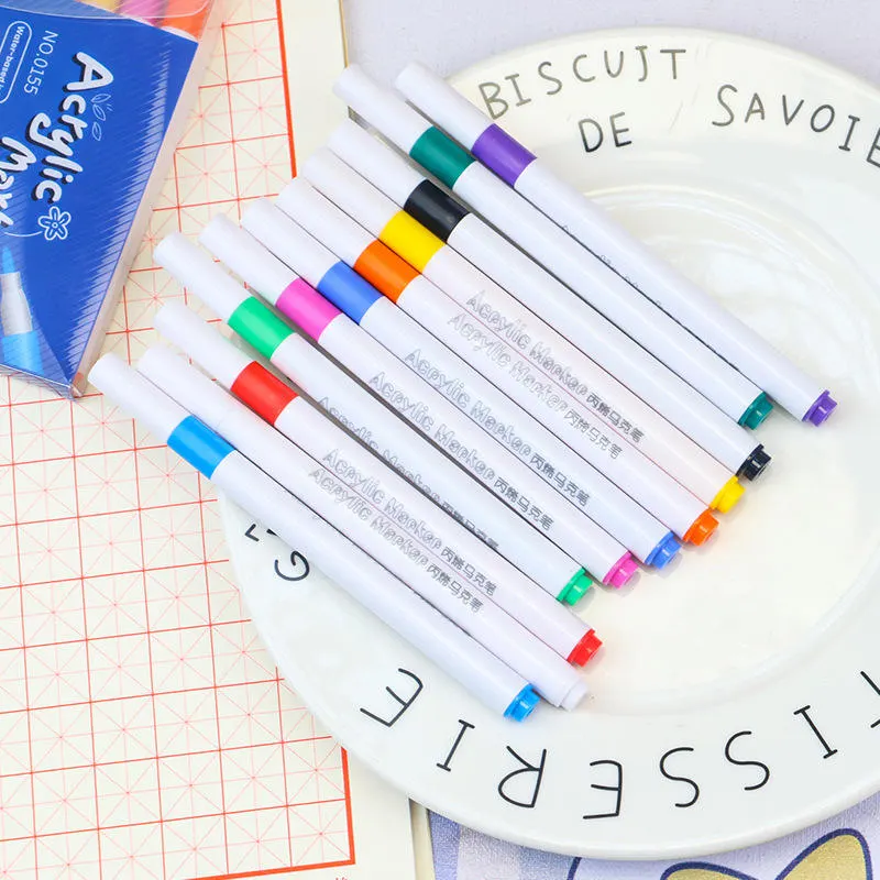 12 Pcs Acrylic Paint Marker Set Vibrant Multicolor Normal Quality Waterproof & Permanent Paint Pens for Rock, Wood, Glass, Fabric, Ceramic, Canvas, DIY Crafts, Drawing & Creative Art | Buy2Enjoy
