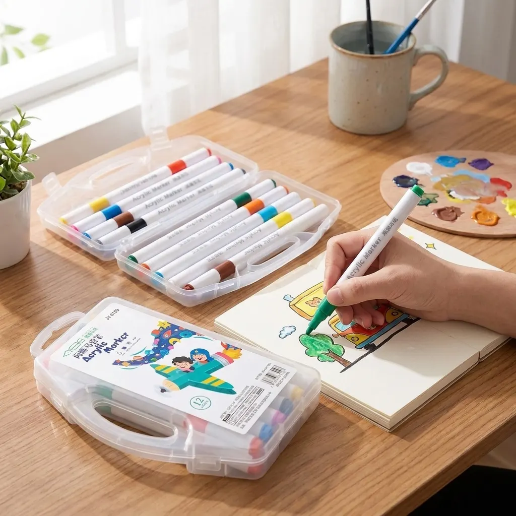 12 Pcs Acrylic Paint Marker Set Vibrant Multicolor Normal Quality Waterproof & Permanent Paint Pens for Rock, Wood, Glass, Fabric, Ceramic, Canvas, DIY Crafts, Drawing & Creative Art | Buy2Enjoy
