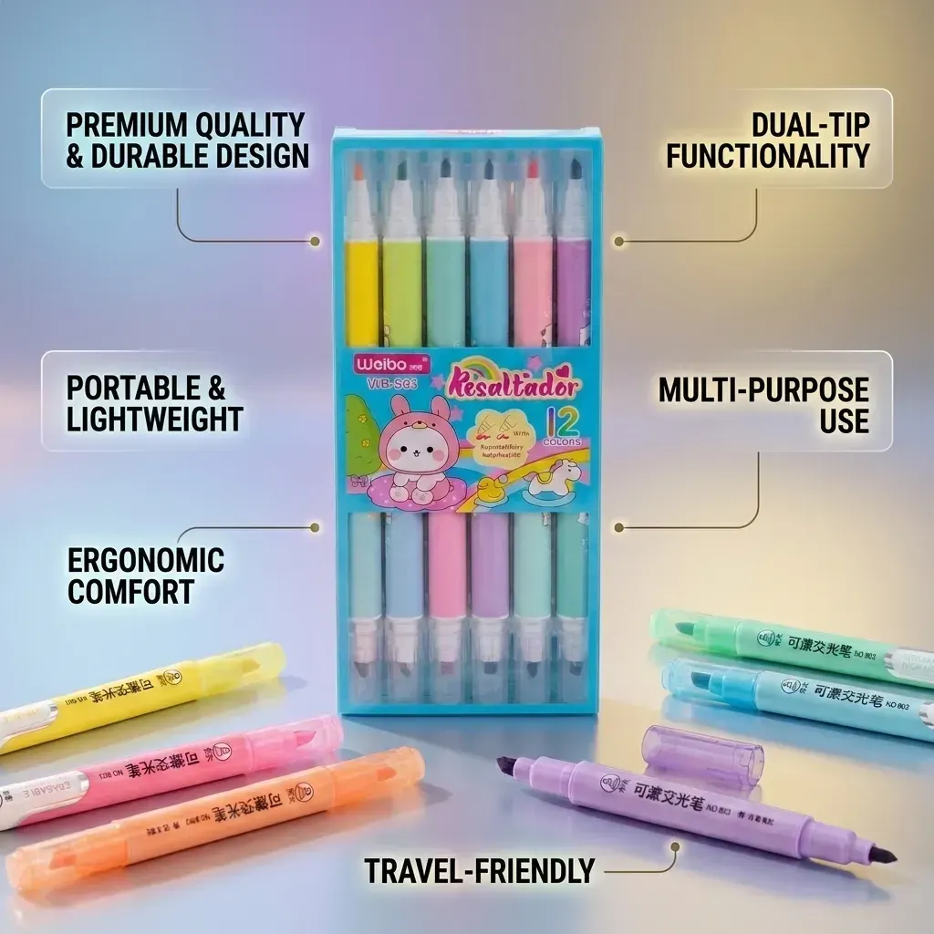 2-in-1 Dual Tip Highlighter & Marker Pen Set – Premium Quality, Assorted Pastel Colors, Double-Ended Highlighter Markers for Study, Notes, Journaling, School & Office | Buy2Enjoy