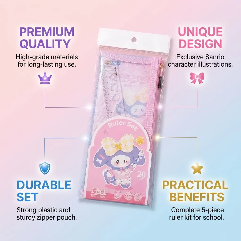Cute Geometry Ruler Set for Kids – 4 Pcs Unique Design Plastic Geometry D Set with Rulers & Mathematical Instruments for Students, Girls & Boys | Buy2Enjoy