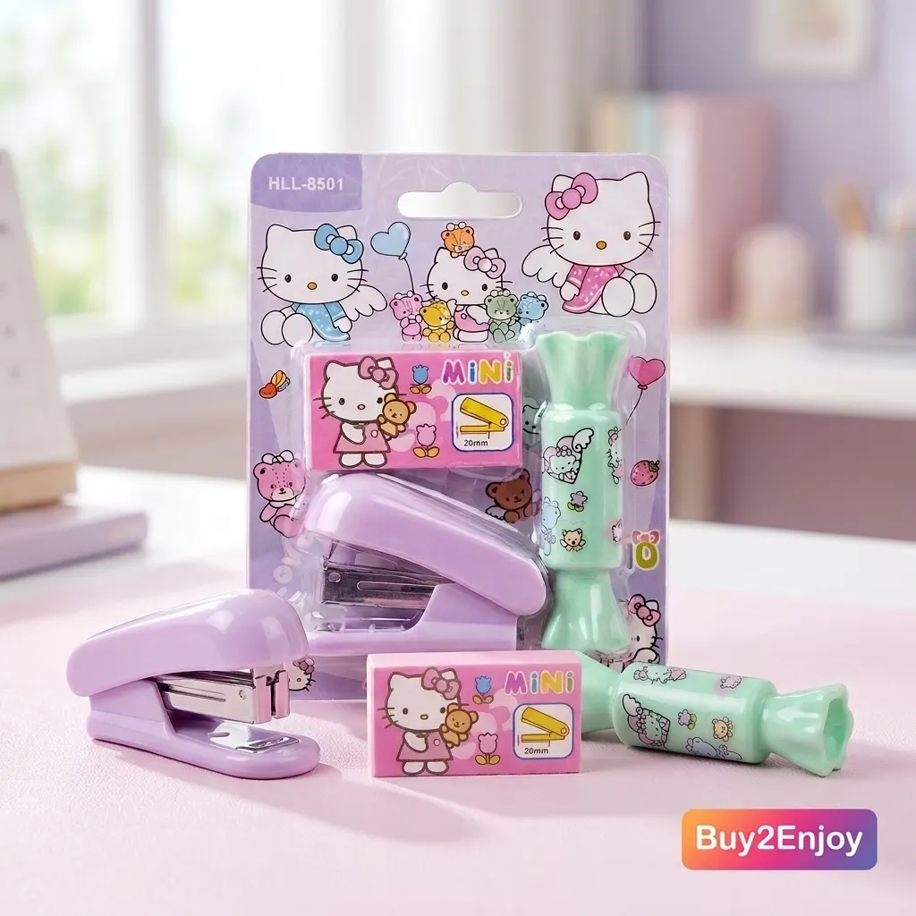 Cute Mini Stapler Set HLL 8501 with Staple Pins & Candy Shaped Case, Cute Kawaii Cartoon Stapler for School, Office & Study Supplies, Adorable Kids Stationery Gift for Girls | Buy2Enjoy