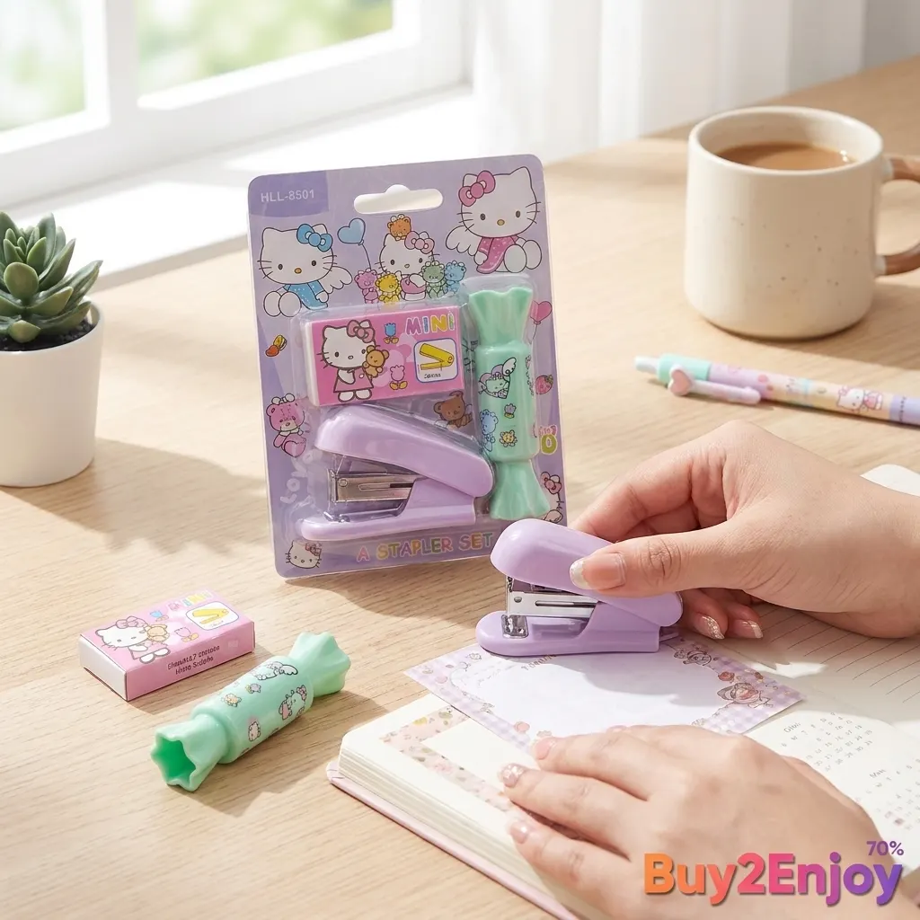 Cute Mini Stapler Set HLL 8501 with Staple Pins & Candy Shaped Case, Cute Kawaii Cartoon Stapler for School, Office & Study Supplies, Adorable Kids Stationery Gift for Girls | Buy2Enjoy