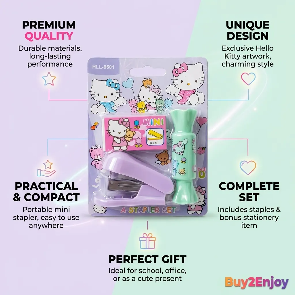 Cute Mini Stapler Set HLL 8501 with Staple Pins & Candy Shaped Case, Cute Kawaii Cartoon Stapler for School, Office & Study Supplies, Adorable Kids Stationery Gift for Girls | Buy2Enjoy