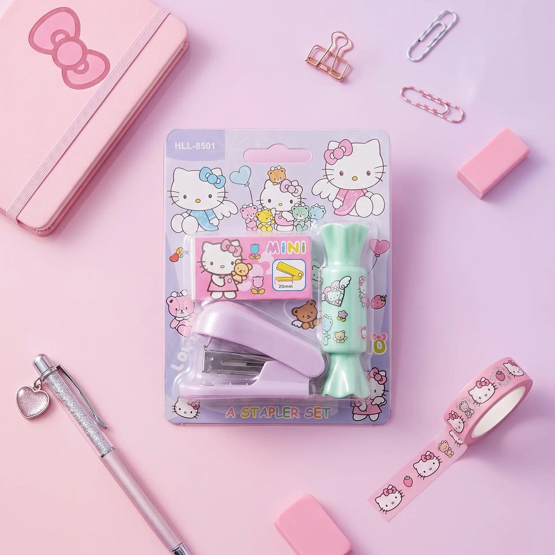 Cute Mini Stapler Set HLL 8501 with Staple Pins & Candy Shaped Case, Cute Kawaii Cartoon Stapler for School, Office & Study Supplies, Adorable Kids Stationery Gift for Girls | Buy2Enjoy