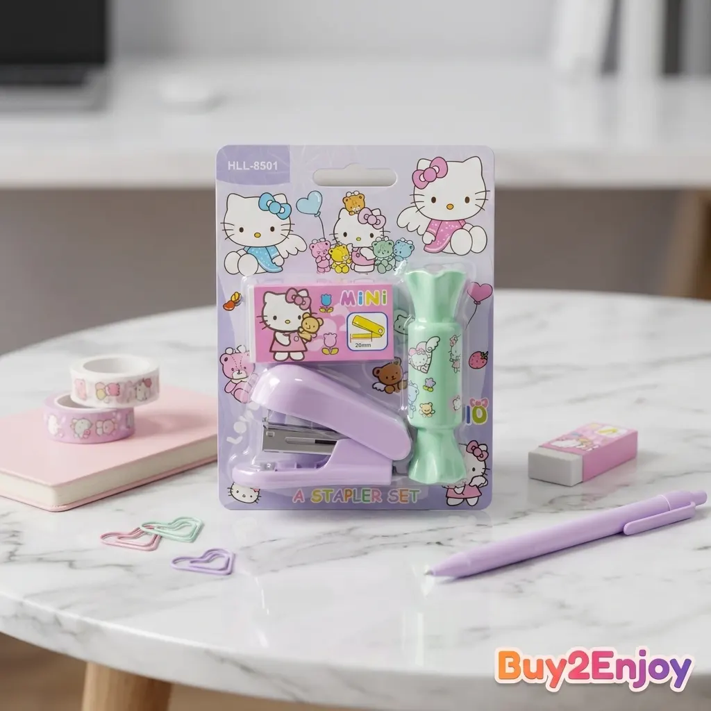 Cute Mini Stapler Set HLL 8501 with Staple Pins & Candy Shaped Case, Cute Kawaii Cartoon Stapler for School, Office & Study Supplies, Adorable Kids Stationery Gift for Girls | Buy2Enjoy