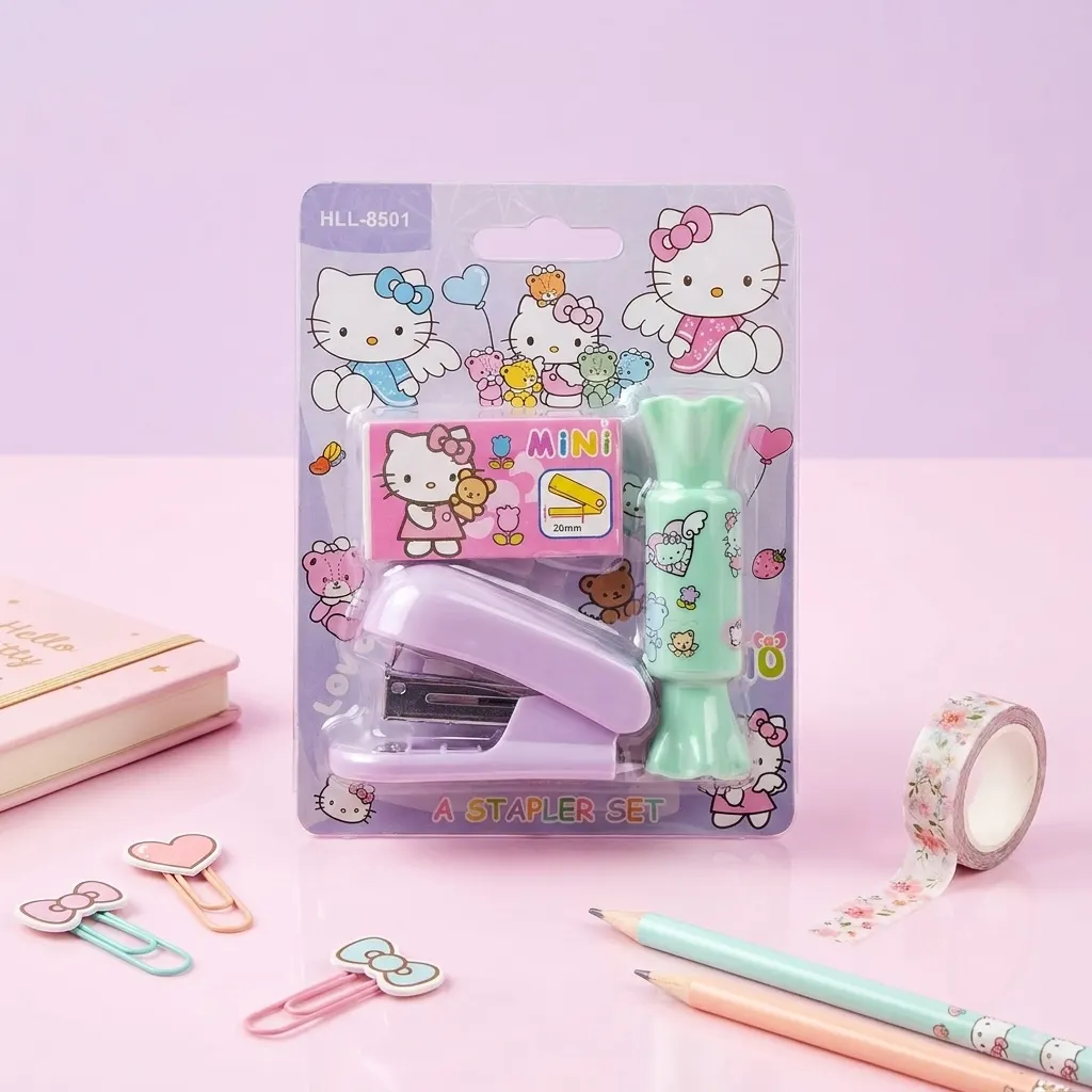Cute Mini Stapler Set HLL 8501 with Staple Pins & Candy Shaped Case, Cute Kawaii Cartoon Stapler for School, Office & Study Supplies, Adorable Kids Stationery Gift for Girls | Buy2Enjoy