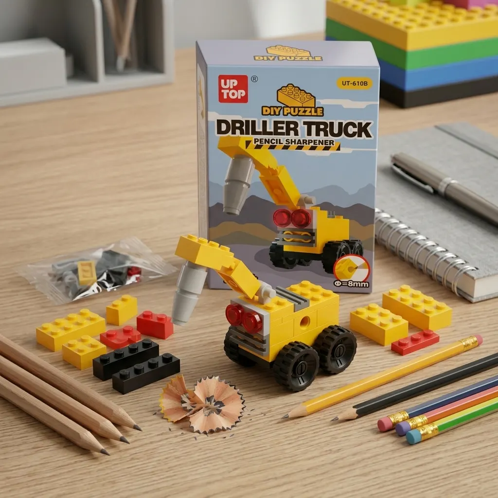 DIY Puzzle Brick Building Block Pencil Sharpener Driller Truck Design, Creative Construction Toy & Manual Pencil Cutter for Kids, Students, School Stationery Gift | Buy2Enjoy