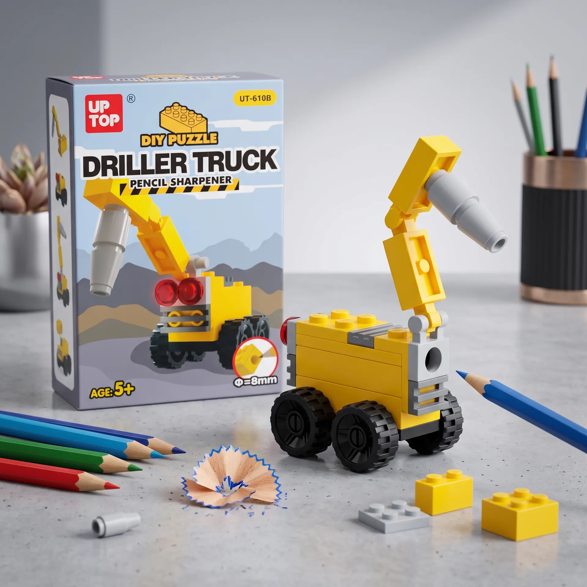 DIY Puzzle Brick Building Block Pencil Sharpener Driller Truck Design, Creative Construction Toy & Manual Pencil Cutter for Kids, Students, School Stationery Gift | Buy2Enjoy