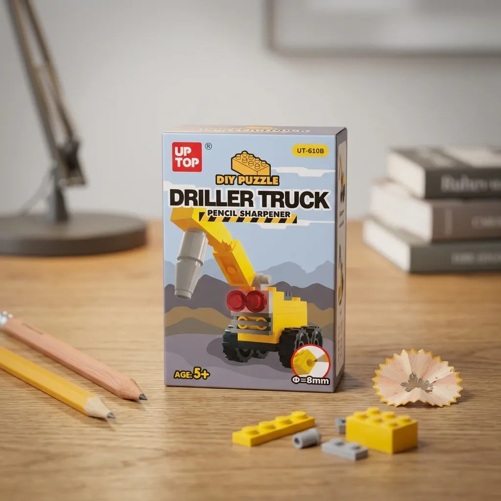 DIY Puzzle Brick Building Block Pencil Sharpener Driller Truck Design, Creative Construction Toy & Manual Pencil Cutter for Kids, Students, School Stationery Gift | Buy2Enjoy