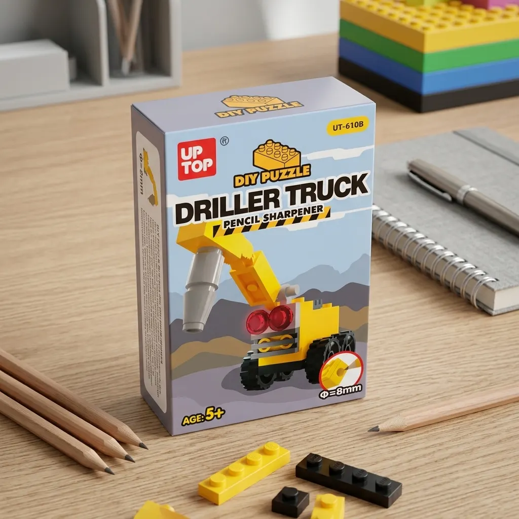 DIY Puzzle Brick Building Block Pencil Sharpener Driller Truck Design, Creative Construction Toy & Manual Pencil Cutter for Kids, Students, School Stationery Gift | Buy2Enjoy