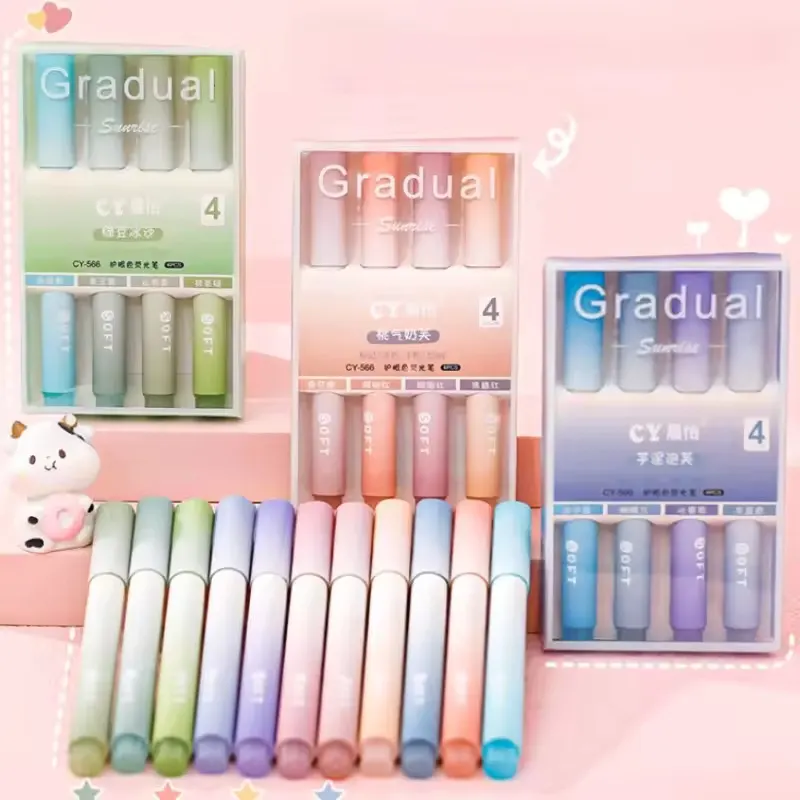 Dreamy Gradual Kawaii High Quality Multishade Gradient Highlighters eye protect highlighter pens 4 PCS Pastel Highlighter | Buy2Enjoy