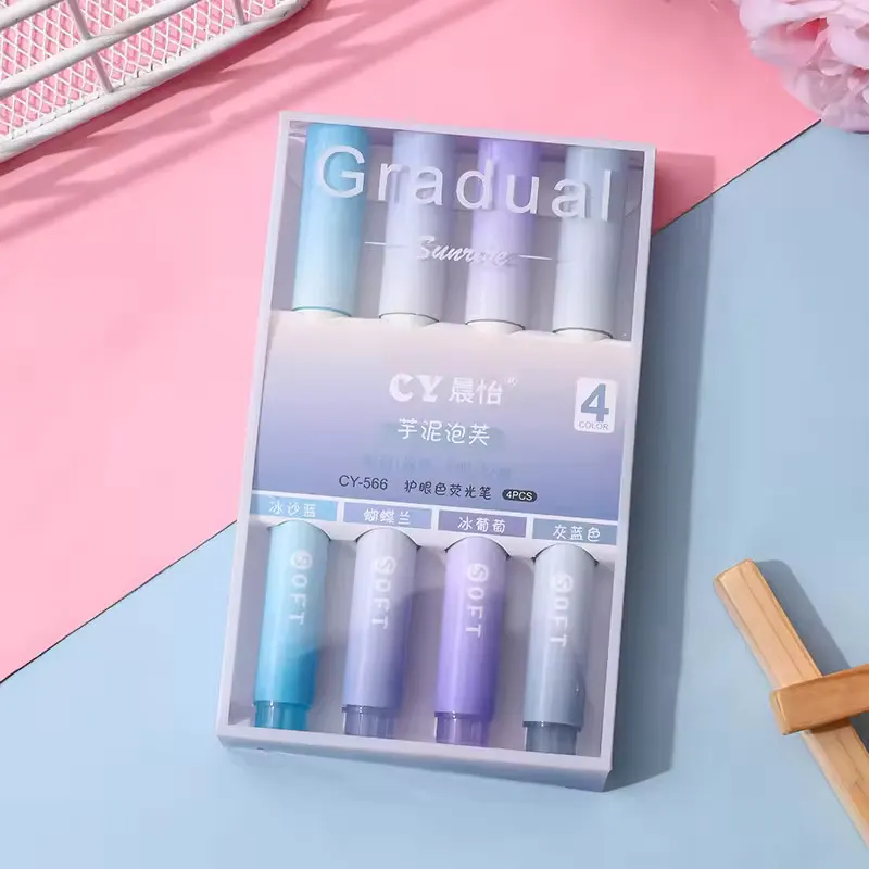 Dreamy Gradual Kawaii High Quality Multishade Gradient Highlighters eye protect highlighter pens 4 PCS Pastel Highlighter | Buy2Enjoy