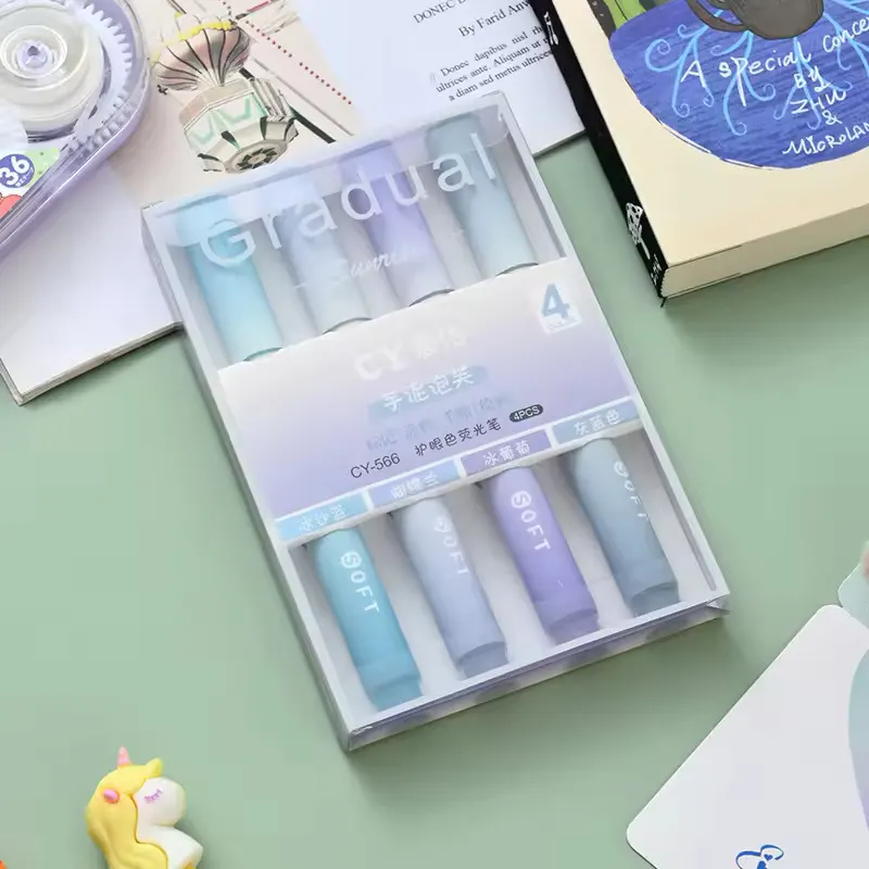 Dreamy Gradual Kawaii High Quality Multishade Gradient Highlighters eye protect highlighter pens 4 PCS Pastel Highlighter | Buy2Enjoy
