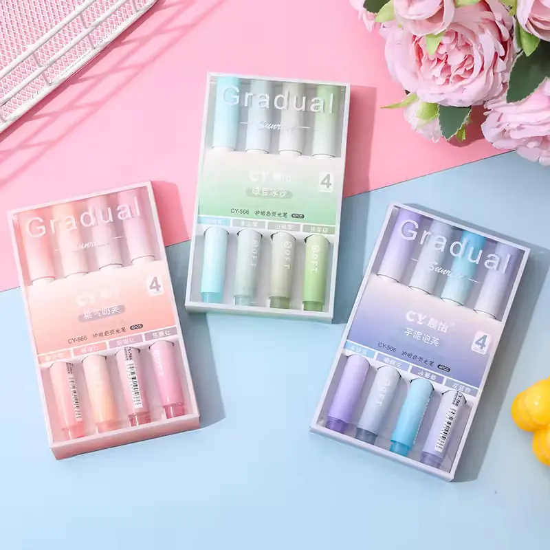 Dreamy Gradual Kawaii High Quality Multishade Gradient Highlighters eye protect highlighter pens 4 PCS Pastel Highlighter | Buy2Enjoy