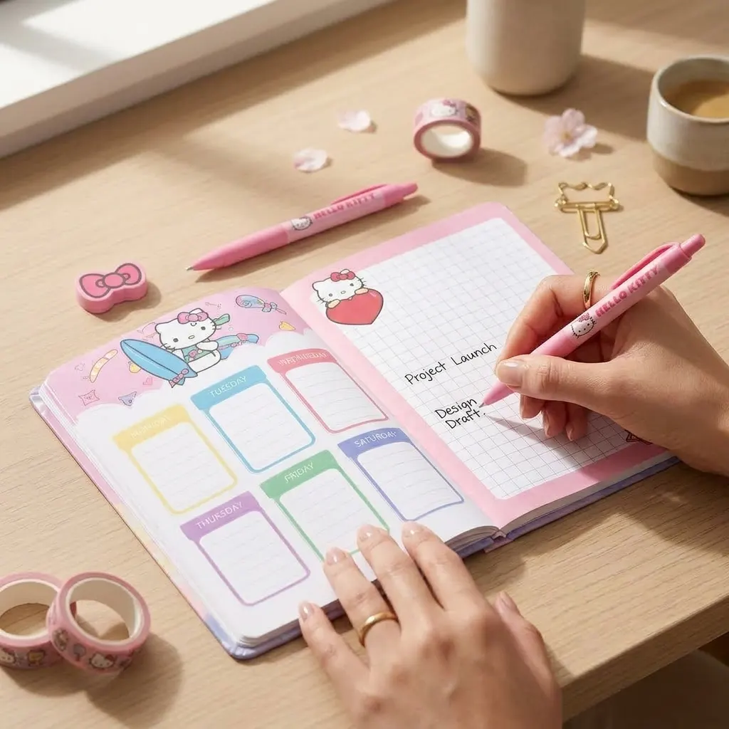 Hello Kitty Pink Hardcover Notebook 70+ Pages Aesthetic Yellow Paper Journal, Cute Teddy Bear & Candy Design with Gold Foil Accents, Kawaii Diary for School, Office & Students | Buy2Enjoy