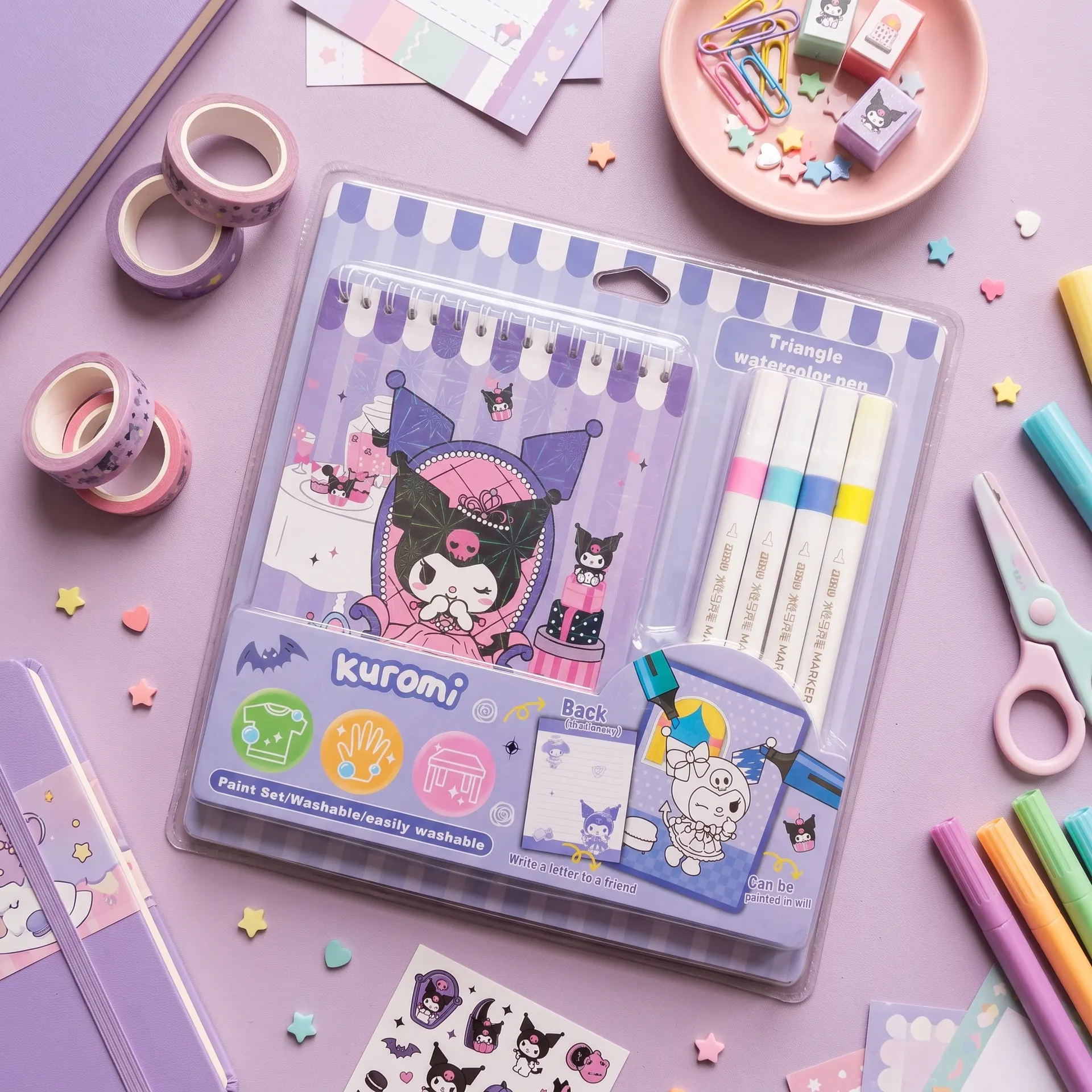 Kids Coloring Book & Watercolor Pens Set Spiral-Bound Drawing Notebook with 4 Washable Triangle Markers, Cute Designs, Creative Art & Painting Kit for Girls, Boys, School Activities & Gifts | Buy2Enjoy