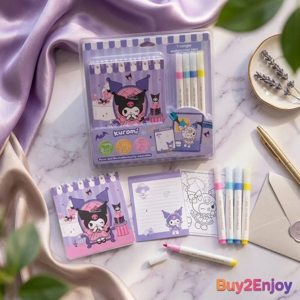 Kids Coloring Book & Watercolor Pens Set Spiral-Bound Drawing Notebook with 4 Washable Triangle Markers, Cute Designs, Creative Art & Painting Kit for Girls, Boys, School Activities & Gifts | Buy2Enjoy