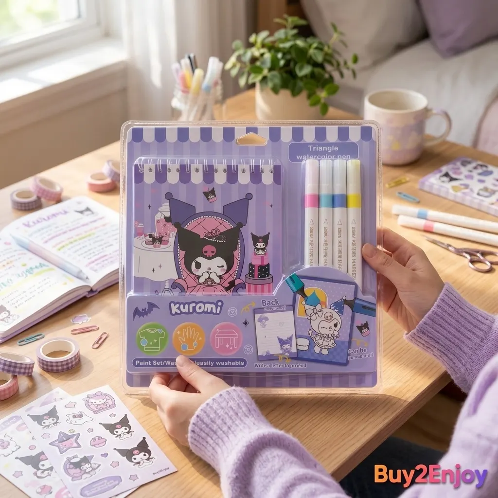 Kids Coloring Book & Watercolor Pens Set Spiral-Bound Drawing Notebook with 4 Washable Triangle Markers, Cute Designs, Creative Art & Painting Kit for Girls, Boys, School Activities & Gifts | Buy2Enjoy