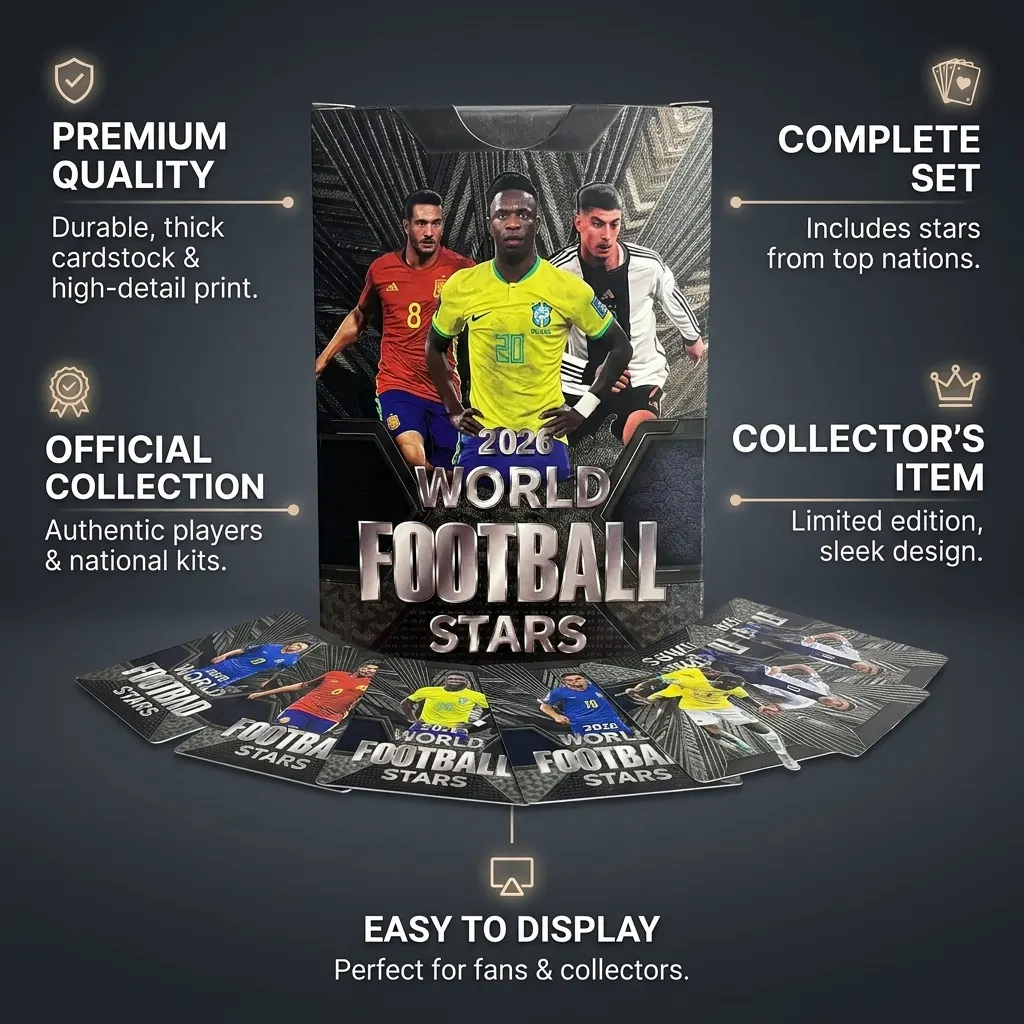 New 2026 WFS World Football Stars Trading Cards Mega Pack – 55 Pcs Gold, Silver & Black Plastic Cards | Master, Legend & Rookie Collector Set | Buy2Enjoy.PK