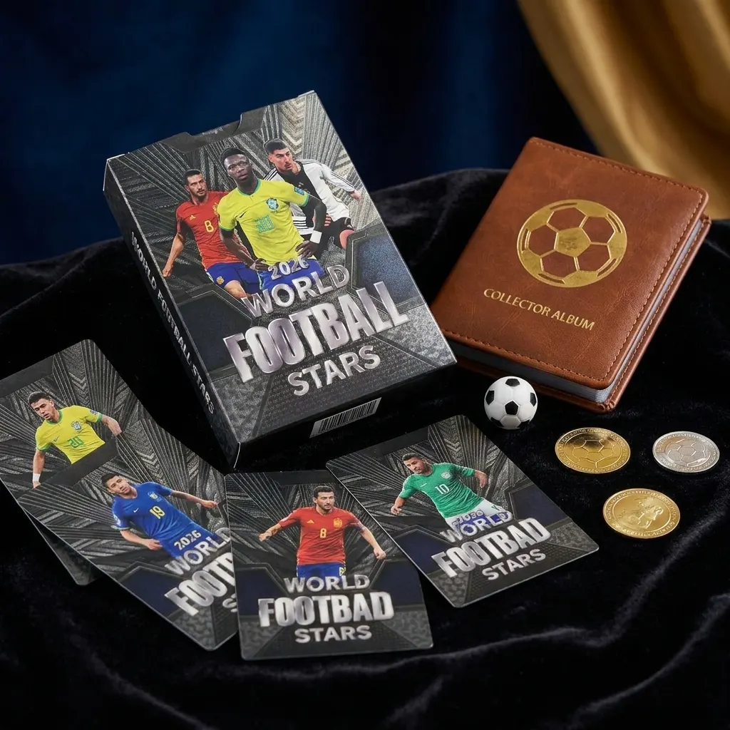 New 2026 WFS World Football Stars Trading Cards Mega Pack – 55 Pcs Gold, Silver & Black Plastic Cards | Master, Legend & Rookie Collector Set | Buy2Enjoy.PK