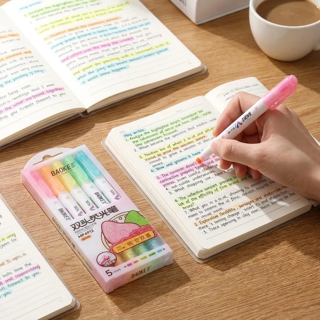 Pack of 5 Double-Sided Highlighter Markers with Fine Pointer Tip – Premium Quality Colorful Highlighters for School, Notes, Journaling & Office Use