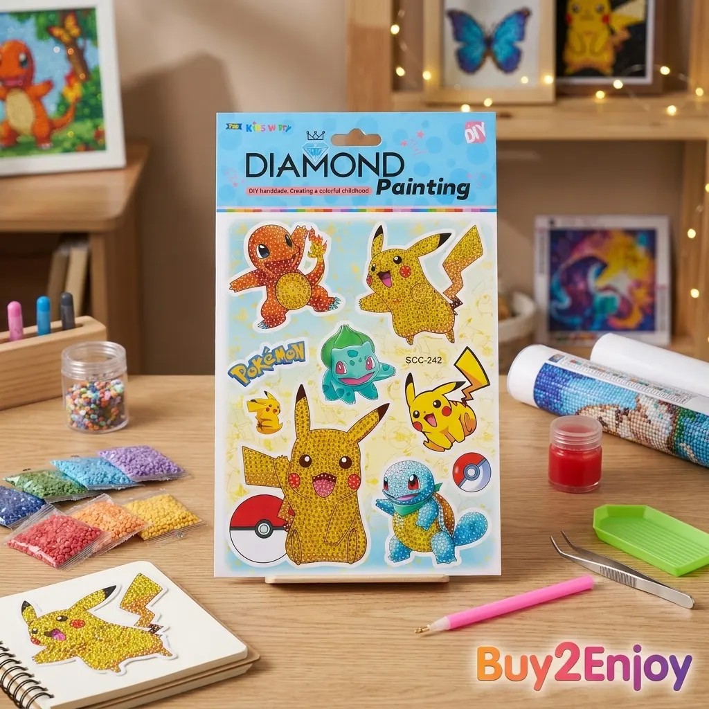 Pokémon DIY Beads Craft Set with Pegboard – Colorful Fuse Bead Art Kit Featuring Pikachu, Charmander, Bulbasaur & Squirtle, Creative Pattern Making, Handmade Character Designs, Fun Arts & Crafts Activity Gift for Kids | Buy2Enjoy