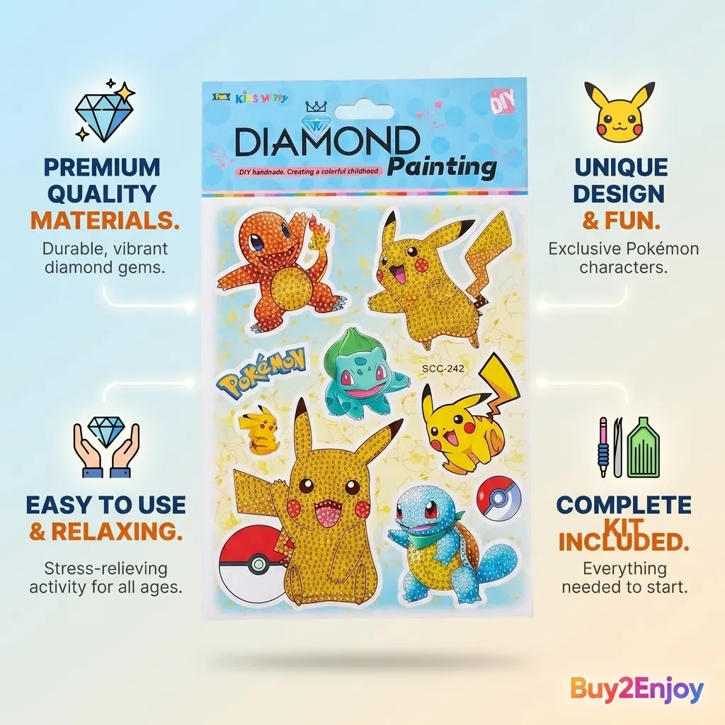 Pokémon DIY Beads Craft Set with Pegboard – Colorful Fuse Bead Art Kit Featuring Pikachu, Charmander, Bulbasaur & Squirtle, Creative Pattern Making, Handmade Character Designs, Fun Arts & Crafts Activity Gift for Kids | Buy2Enjoy