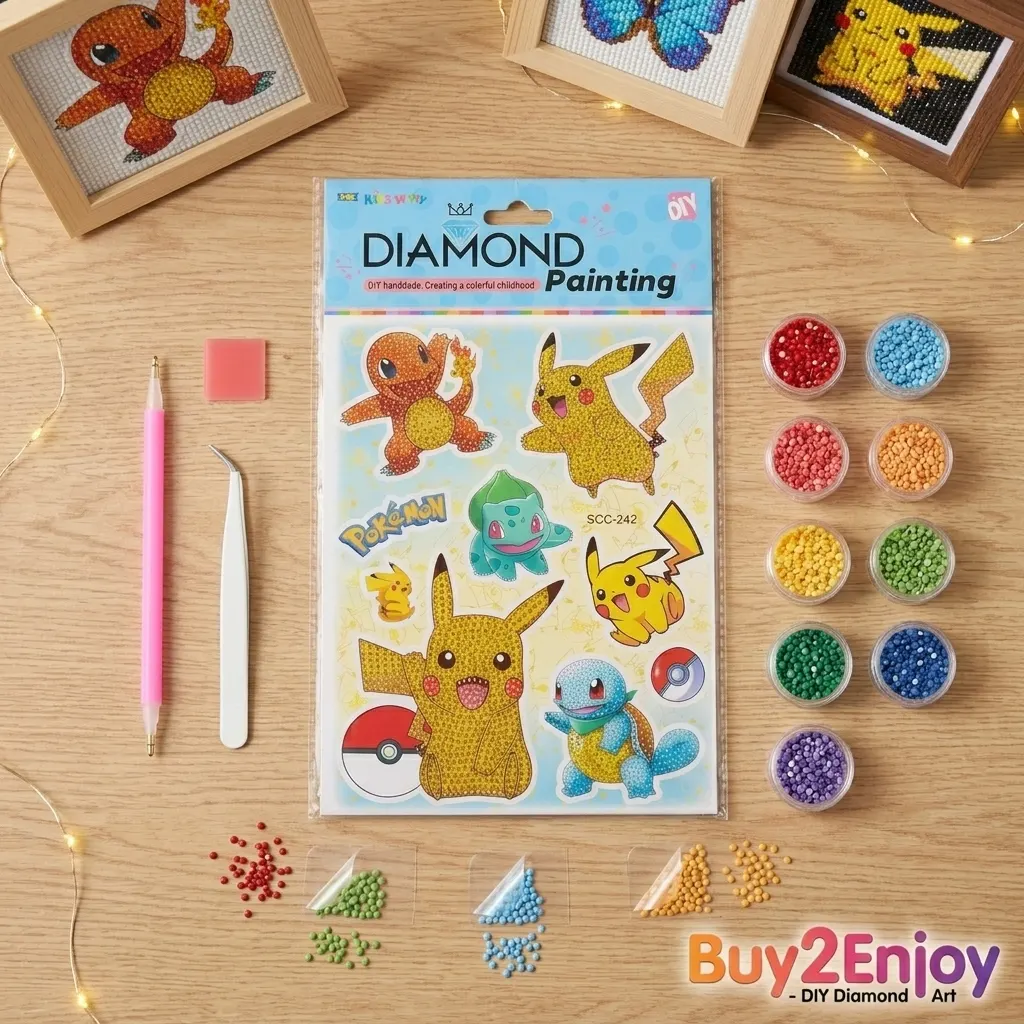 Pokémon DIY Beads Craft Set with Pegboard – Colorful Fuse Bead Art Kit Featuring Pikachu, Charmander, Bulbasaur & Squirtle, Creative Pattern Making, Handmade Character Designs, Fun Arts & Crafts Activity Gift for Kids | Buy2Enjoy