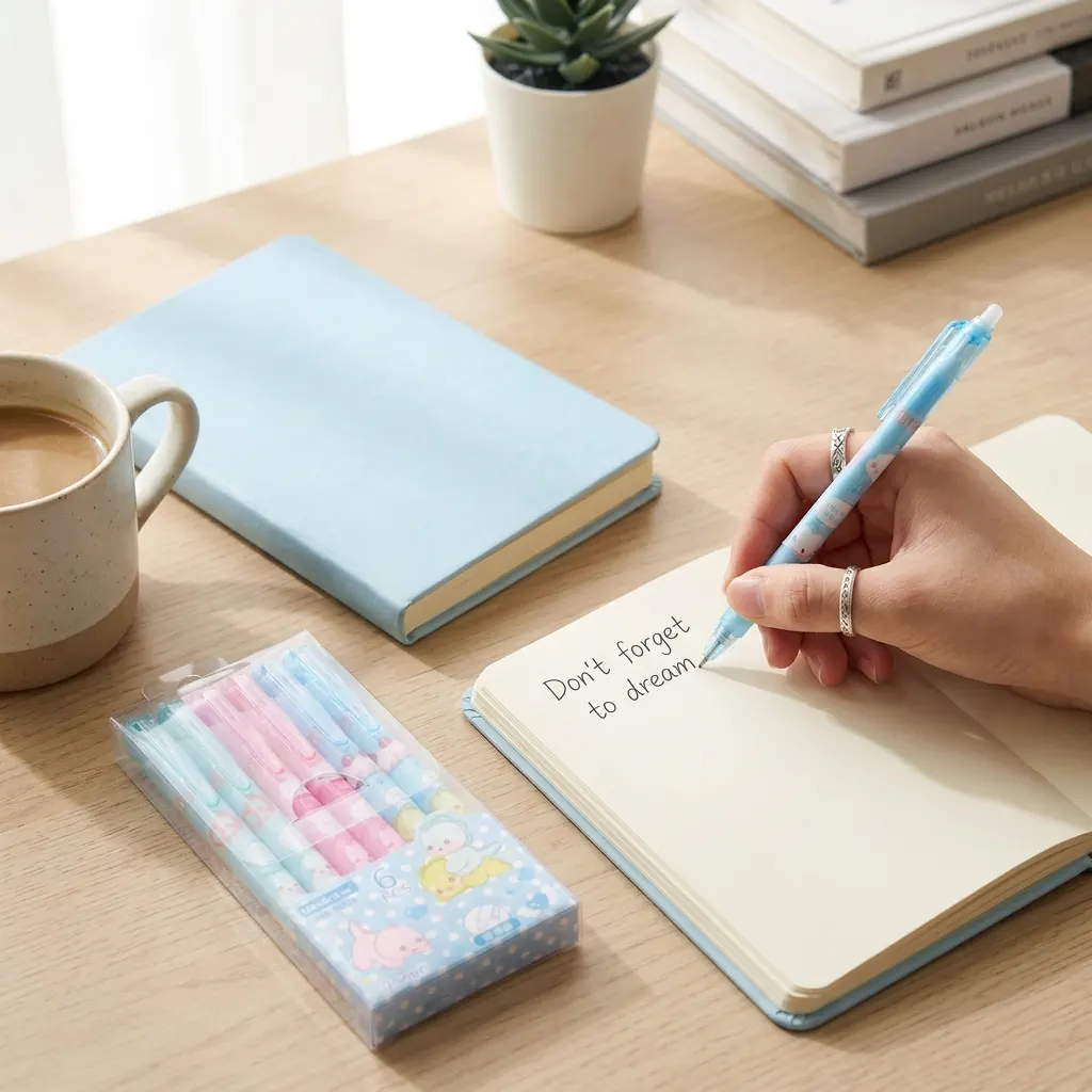 Premium 6 Pcs Cute Cartoon Erasable Gel Pens – 0.5mm Smooth Writing Kawaii Bunny & Animal Click Pens, High-Quality Retractable Pens for School, Office & Study | Buy2Enjoy