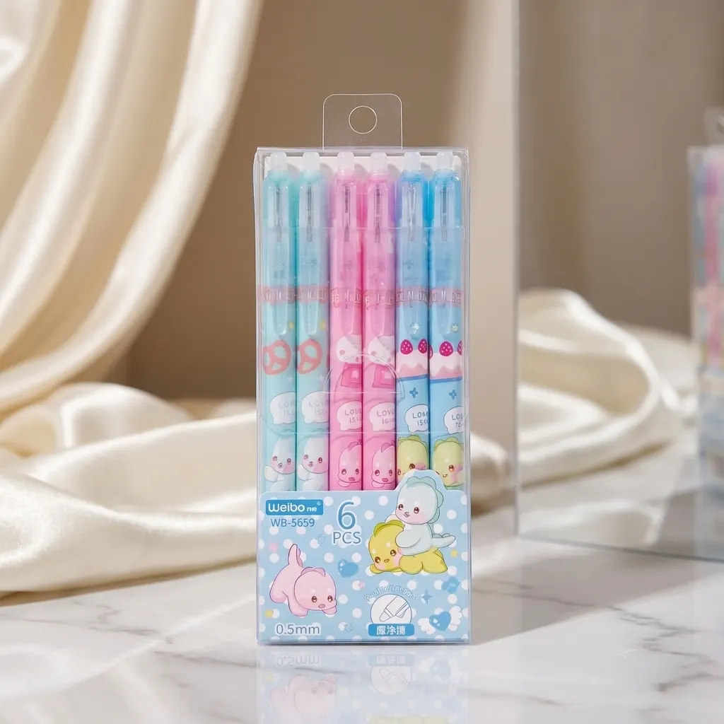 Premium 6 Pcs Cute Cartoon Erasable Gel Pens – 0.5mm Smooth Writing Kawaii Bunny & Animal Click Pens, High-Quality Retractable Pens for School, Office & Study | Buy2Enjoy