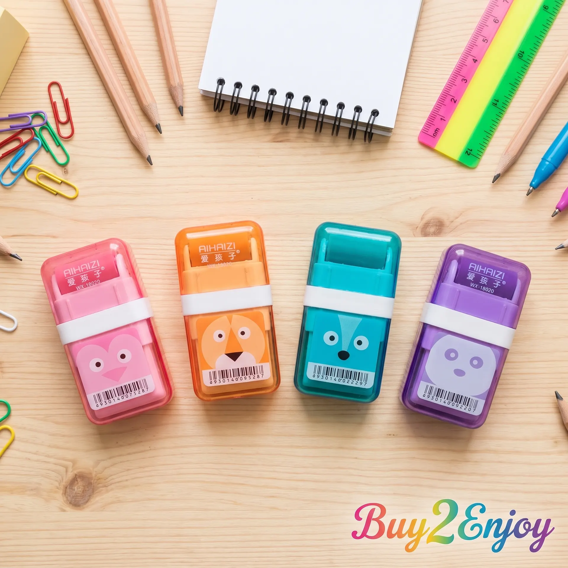 Premium Roller Eraser Cute Cartoon Pencil Erasers with Protective Covers & Dust Collectors High-Quality Colorful Erasers for Kids Students School & Office Stationery | Buy2Enjoy