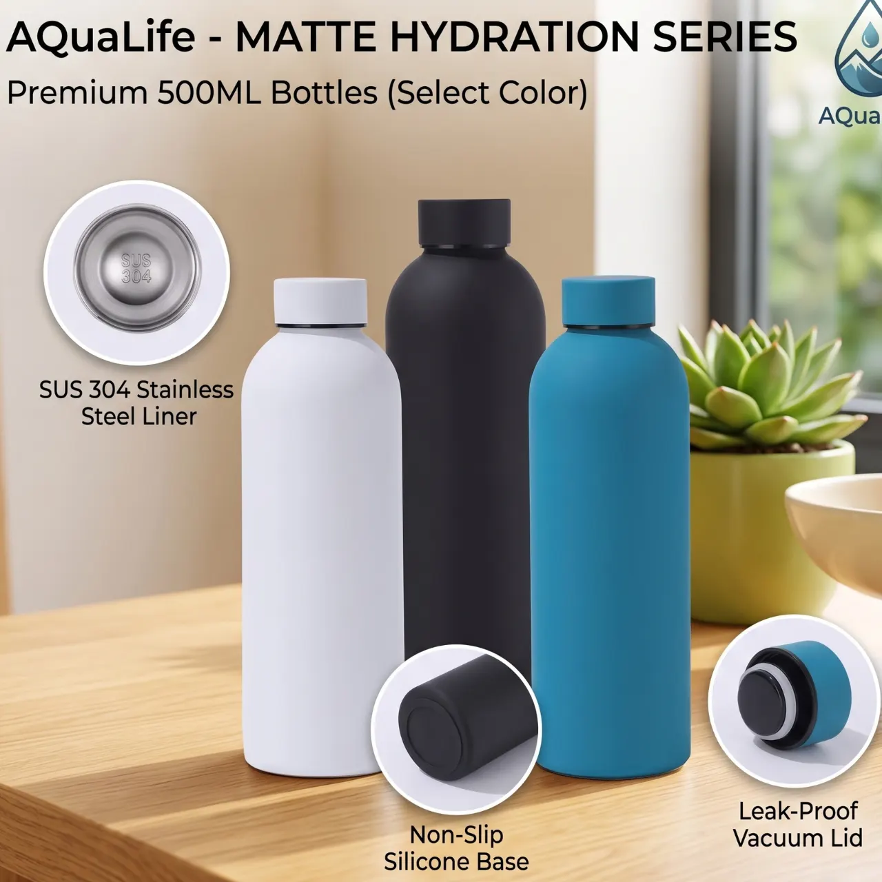 Premium SUS 304 Stainless Steel Vacuum Thermos Bottle 500ml – Double-Wall Insulated Water Bottle, Durable Small-Mouth Travel Cup for School, Office, Sports & Outdoor Use | Buy2Enjoy