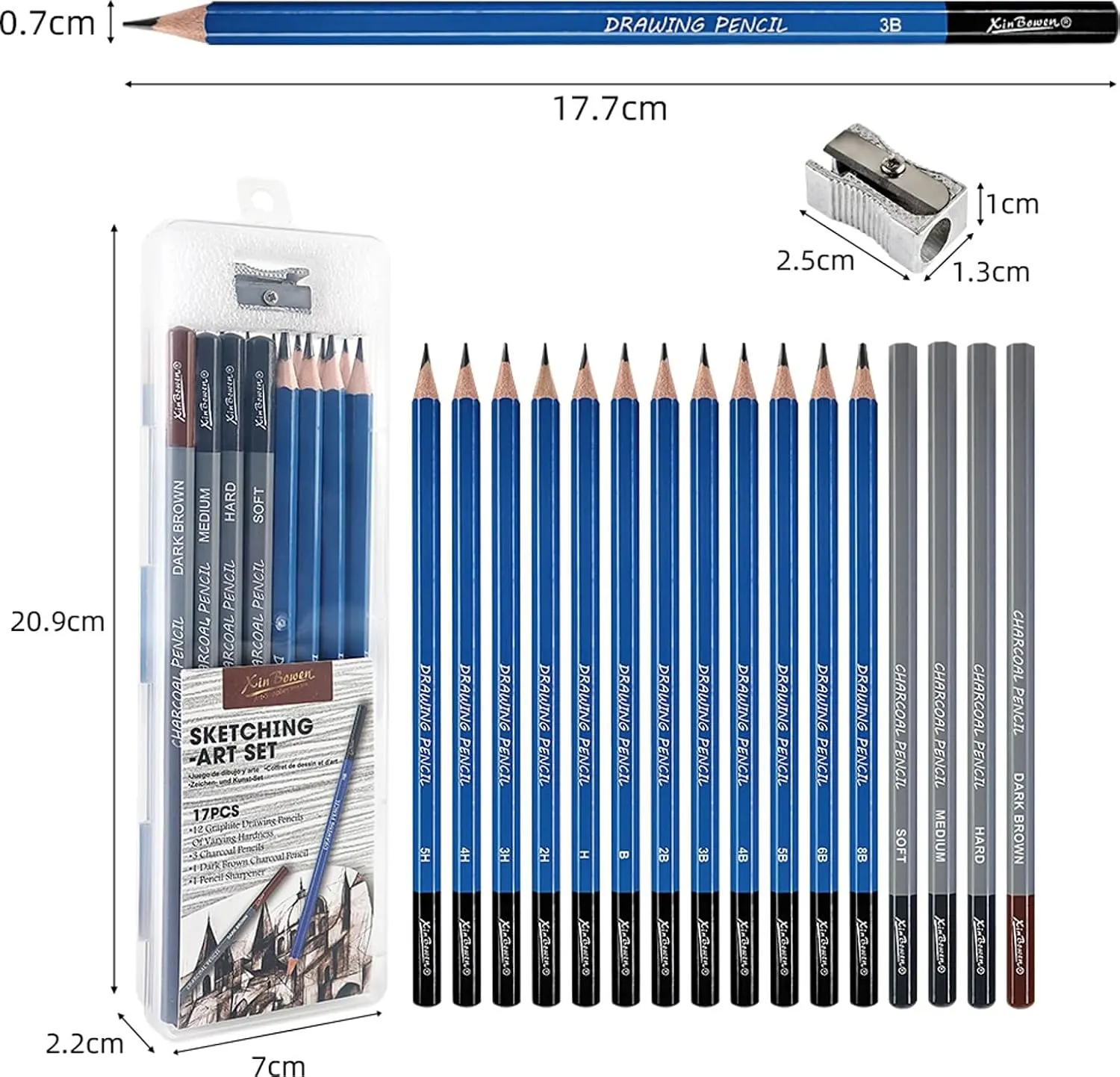 Premium Xin Bowen 17-Piece Professional Sketching Art Set – 12 Graphite Pencils (5H–8B), 4 Charcoal Pencils & Metal Sharpener, Specialized Drawing & Shading Kit for Artists, Beginners & Students | Buy2Enjoy
