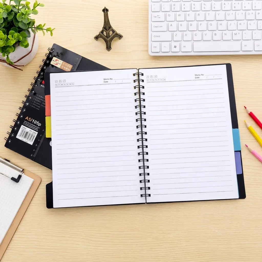 SHEN SHI SS 5850 A6 Premium Aesthetic Spiral Notebook  105 Sheets, 4-Subject Color Dividers, PP Plastic Cover, 8mm Ruled Pages for Planning, Notes, School & Office | Buy2Enjoy