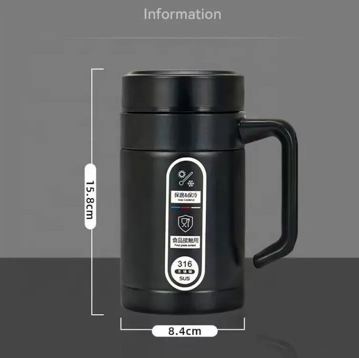 Stainless Steel Coffee Mug 500ML Vacuum Insulated Cup SUS 304/316, Heat Resistant Coffee & Tea Mug with Handle, 6 to 12 Hour Hot and Cold Thermos for Travel, Office & Gym | Buy2Enj