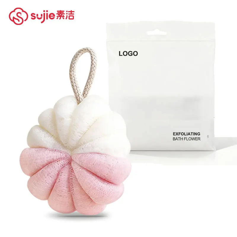 Two-Tone Pink & White Pumpkin Style Bath Loofah – Soft Mesh Body Scrubber, Foaming Exfoliating Shower Sponge, Lightweight Reusable Bath Cleaning Tool | Buy2Enjoy.PK