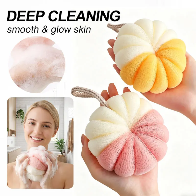 Two-Tone Pink & White Pumpkin Style Bath Loofah – Soft Mesh Body Scrubber, Foaming Exfoliating Shower Sponge, Lightweight Reusable Bath Cleaning Tool | Buy2Enjoy.PK