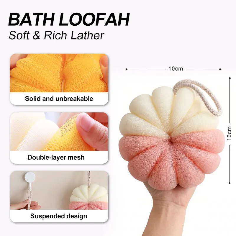 Two-Tone Pink & White Pumpkin Style Bath Loofah – Soft Mesh Body Scrubber, Foaming Exfoliating Shower Sponge, Lightweight Reusable Bath Cleaning Tool | Buy2Enjoy.PK