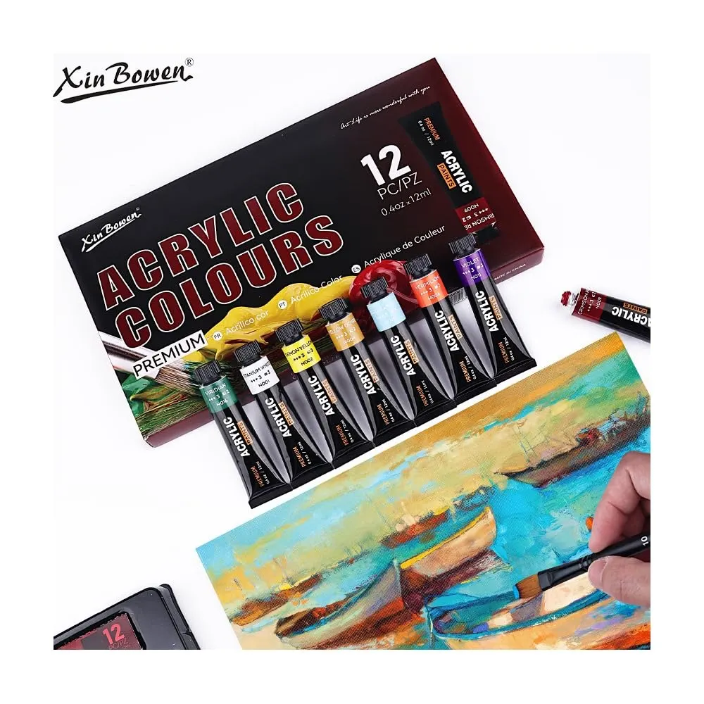 Xin Bowen Premium Acrylic Paint Set – 12 × 12ml Tubes, Imported Artist-Quality Acrylic Colors for Canvas Painting, Crafts, DIY, Art Projects & Creative Artwork | Buy2Enjoy