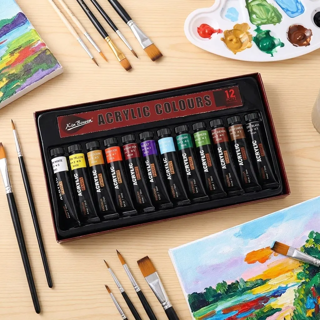 Xin Bowen Premium Acrylic Paint Set – 12 × 12ml Tubes, Imported Artist-Quality Acrylic Colors for Canvas Painting, Crafts, DIY, Art Projects & Creative Artwork | Buy2Enjoy