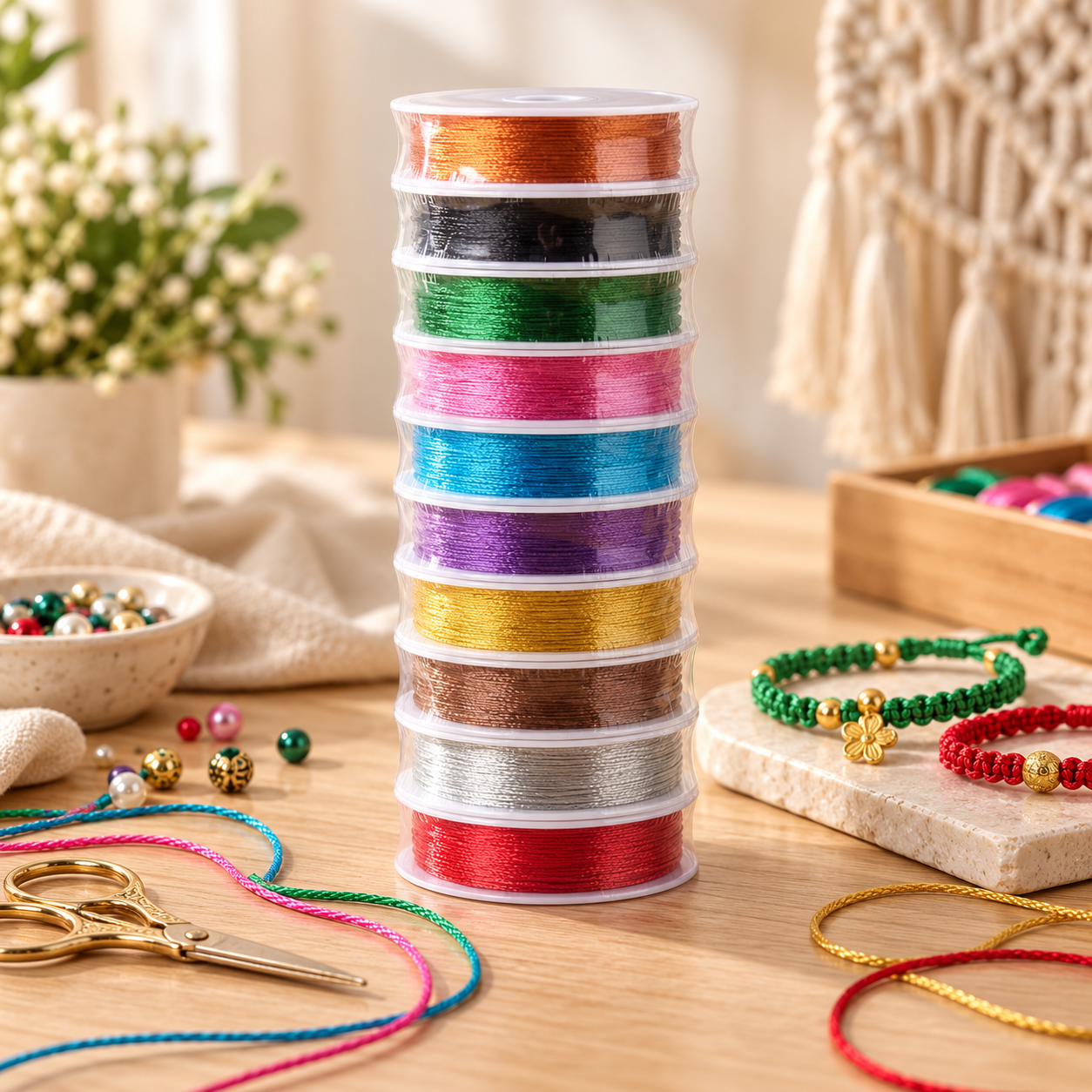 10 Rolls Color Nylon String for Bracelets – 50M Each, 500M Total Satin Rattail Silk Cord for Beading, Jewelry Making, Macrame, Keychains & Crafts | Buy2Enjoy.PK