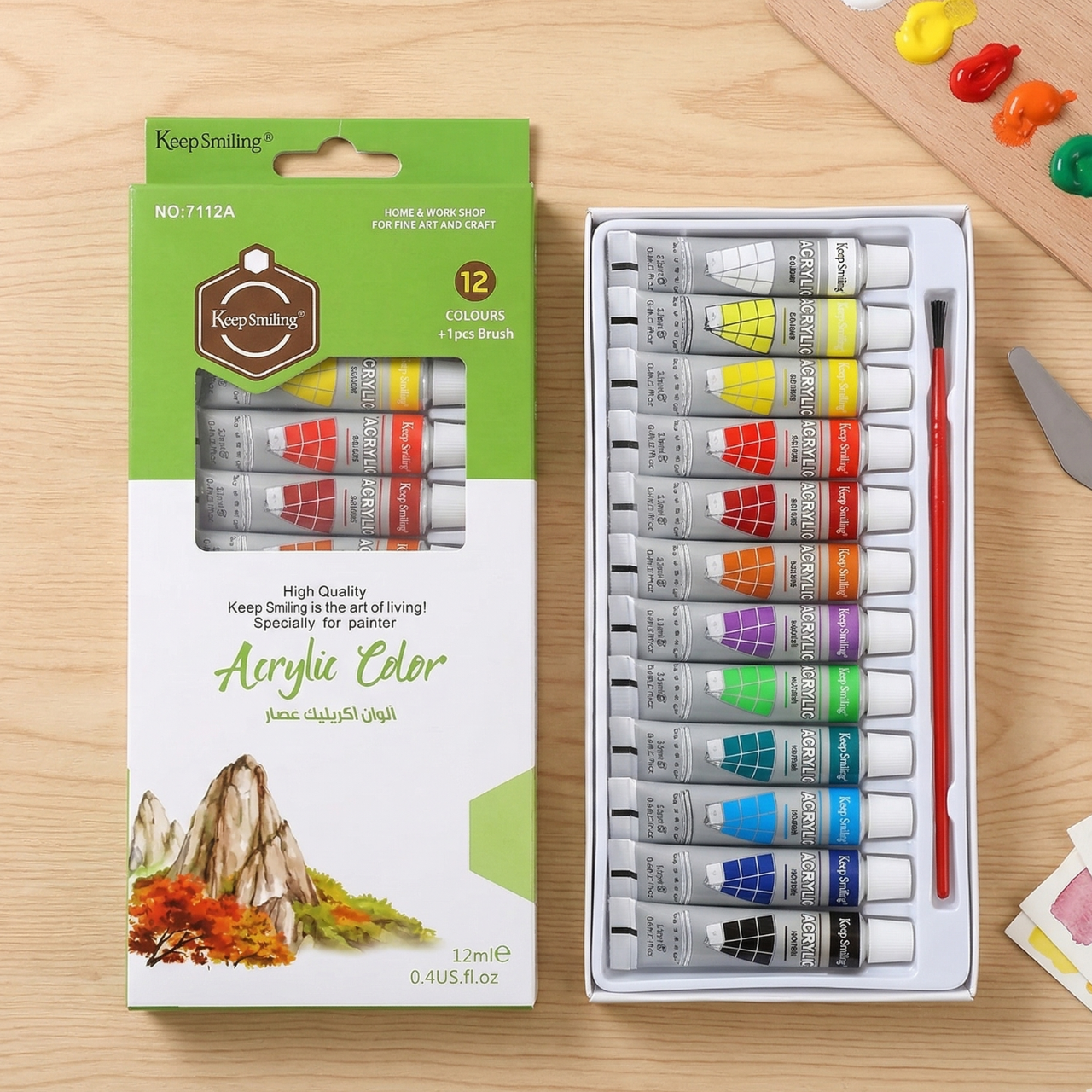 12 PCS Keep Smiling Friendly 12ml*12color Tube Acrylic Paint Set For Students Or Professional Artists 12 color Tubes with ( free Brush ) High Quality Acrylic colors | Buy2Enjoy
