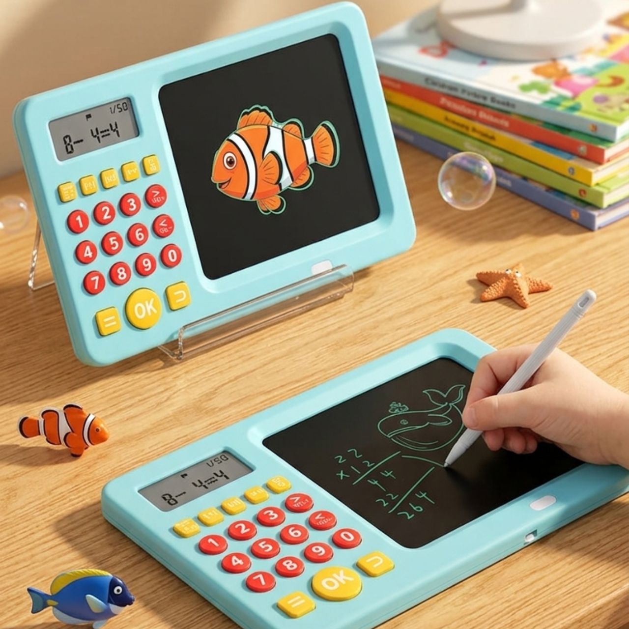 2-in-1 LCD Writing Tablet with Calculator Rechargeable Digital Drawing Pad & Math Learning Toy with Stylus Reusable Writing Board for Kids, School & Early Education Gift | Buy2Enjoy