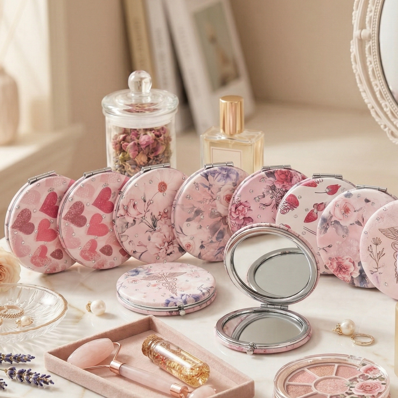 2-in-1 PU Leather Cosmetic Mirror Dual Magnifying & Regular Lens Beauty Mirror Elegant European Style Round Makeup Mirror for Bedroom, Dorm & Travel | Buy2Enjoy