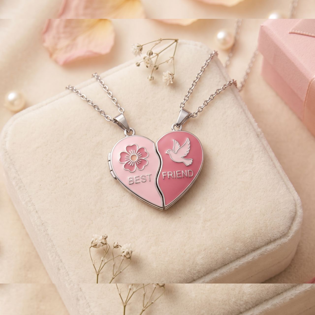 2-Piece Magnetic Heart Necklace Set – Matching Couple & Best Friends Pendant Jewelry, Hand-in-Hand Love Heart Locket Necklace Gift for Couples, Lovers & Friendship | buy2Enjoy