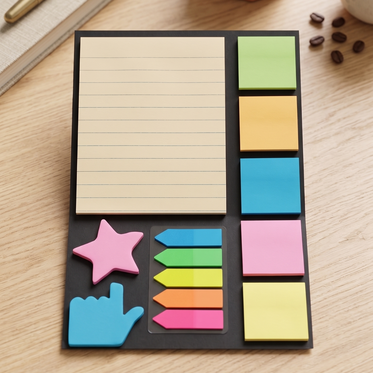 3-in-1 Sticky Notes & Memo Pad Set – Colorful Self-Adhesive Notes, Page Marker Tabs, Arrow Flags & Cute Shape Sticky Notes for Office, School & Study | Buy2Enjoy