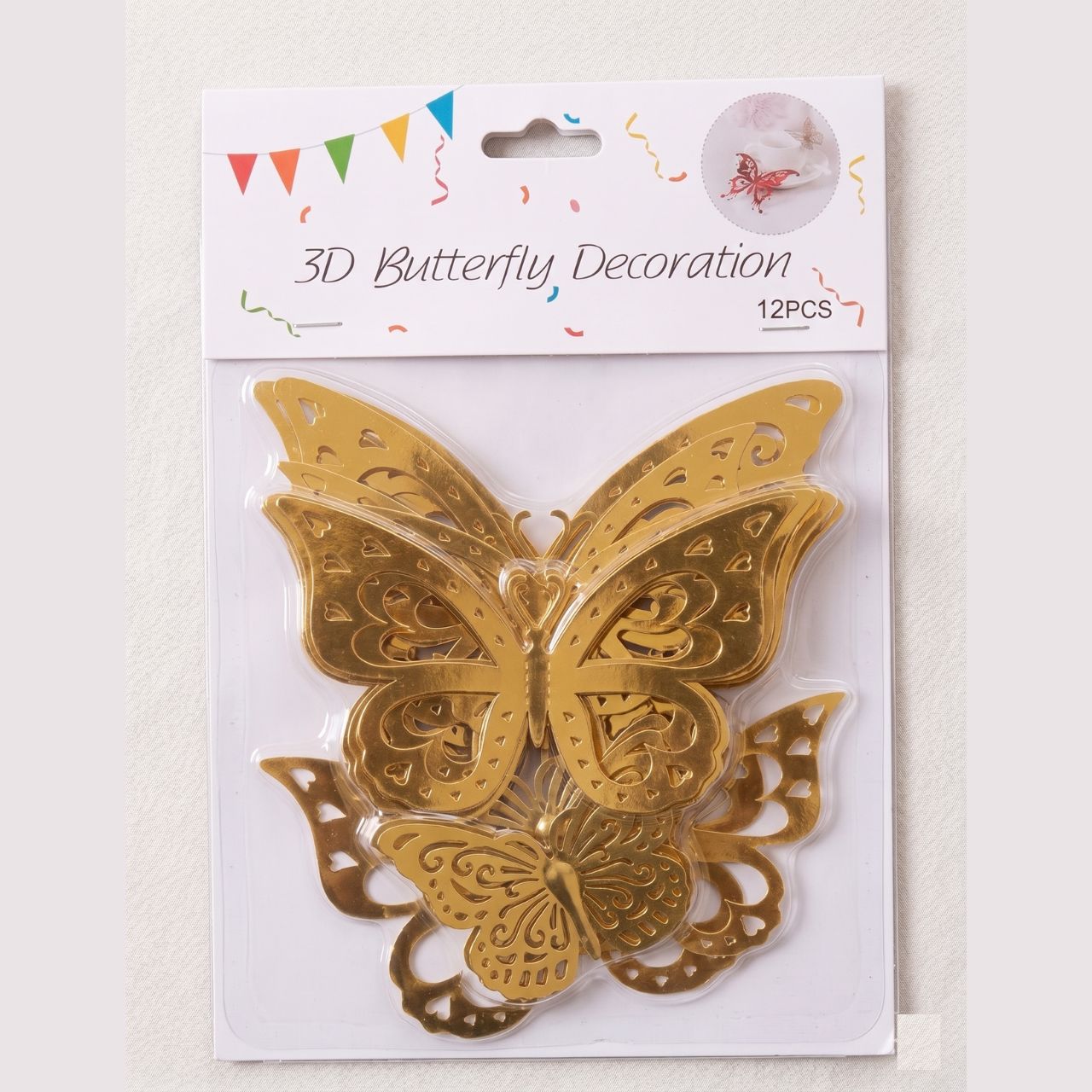 3D Butterfly Wall Stickers Set 12 Pcs Multi Color & Golden Mirror Butterfly Decorations for Room Décor, Parties, DIY Crafts & Home Styling | Buy2Enjoy