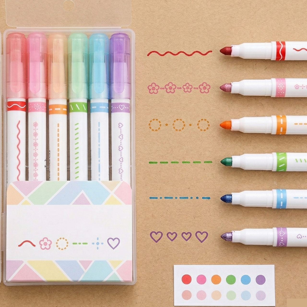 6 PCS Outline Curve Roller Pens Multicolor Pattern Highlighter Pens for Drawing, Outlining and Creative Lines Smooth Ink 6 Styles | Buy2Enjoy