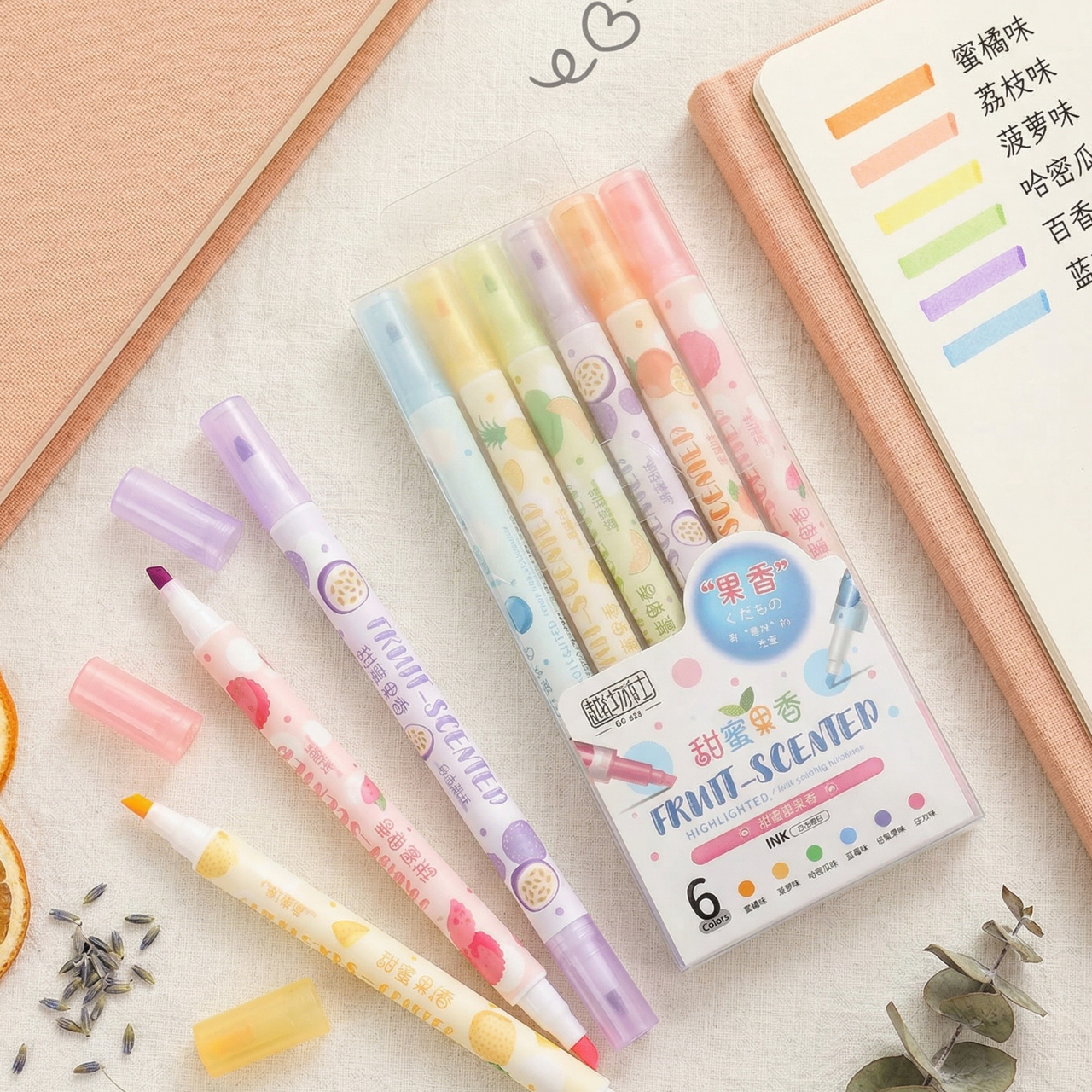 6 PCS/set Fruit Scented Highlighters Fluorescent Pen Colors with Fruit Fragrance Student Non-toxic Plastic Painting Pen, fruity Aroma Highlighters and Markers | Buy2Enjoy